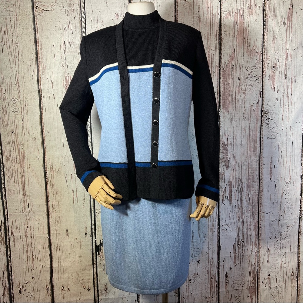 3PC Vintage St. John Santana Knit Suit Set Top Cardigan Jacket Skirt Size 6 & 8